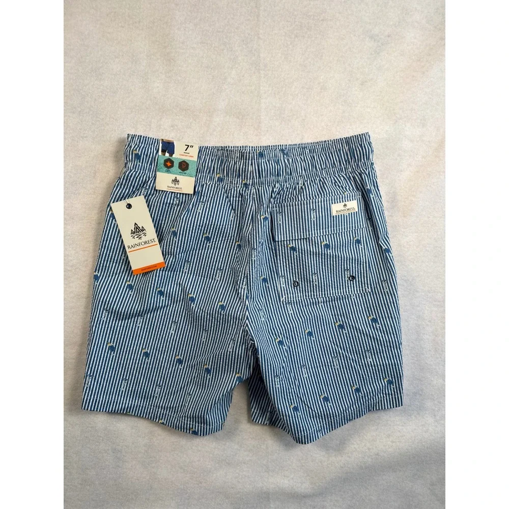 Rainforest Mens Bering Sea‎ Striped Martini Swim Trunks RF02A4237 Blue Small NWT